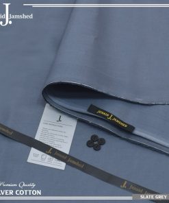 J. Men Slate Grey Hard Cotton Unstitched Suit with branded packing