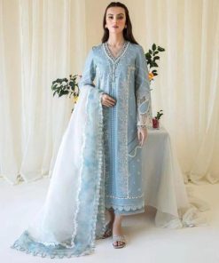 QALAMKAR QR-639 Heavy Embroidered Lawn Cotton Suit with Organza Dupatta