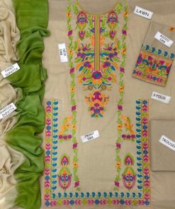 Vintage IA-108 Luxury Lawn 3 Piece Suit is a premium ladies unstitched lawn suit, designed for women who love heavy embroidery with a stylish tie & dye chiffon dupatta. This outfit offers elegance, comfort, and a refined festive look, making it ideal for summer and special occasions.