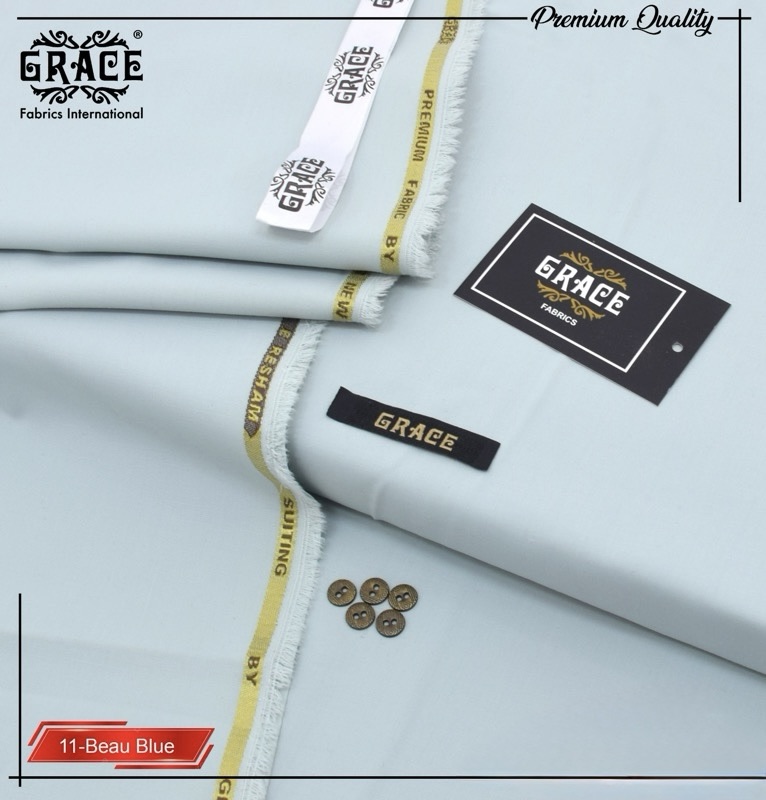 Grace Summer Bea Blue Wash & Wear Men Unstitched Suit Fabric