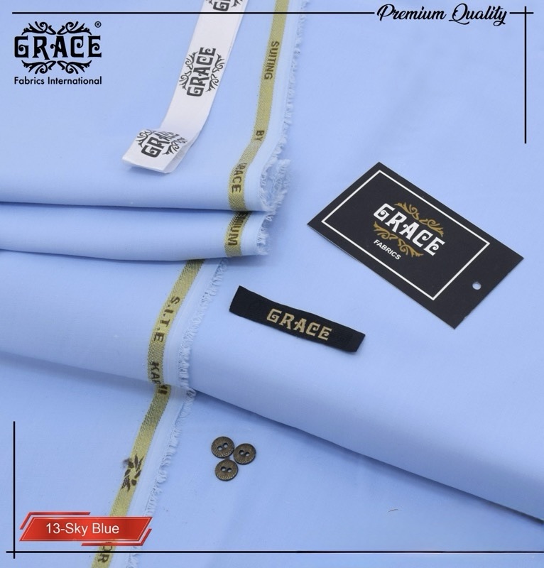Grace Summer Sky Blue Wash & Wear Men Unstitched Suit Fabric
