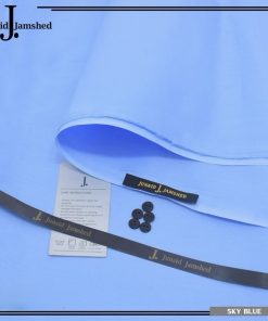 J. Men Sky Blue Hard Cotton Unstitched Suit with branded packing