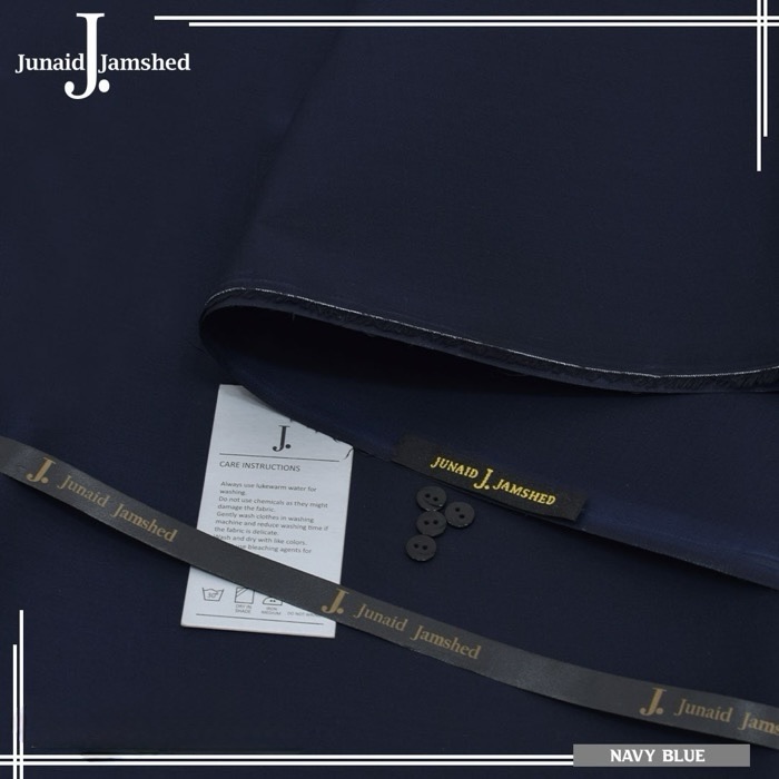 J. Men Navy Blue Hard Cotton Unstitched Suit with branded packing