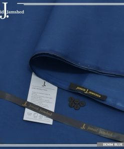 J. Men Denim Blue Hard Cotton Unstitched Suit with branded packing