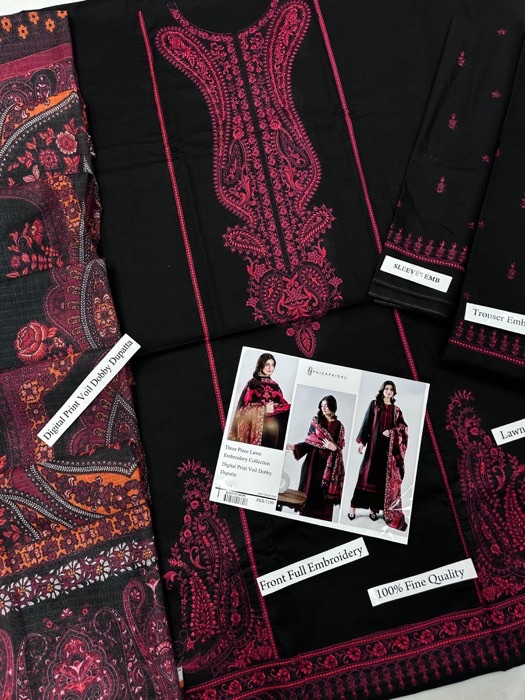 The Faiza Faisal IA-111 Lawn Full Heavy Embroidered 3 Piece Suit is a stunning example of elegance and luxury designed especially for the summer season. This outfit beautifully combines premium lawn fabric, intricate heavy embroidery, and a stylish digital print voil dobby dupatta, making it a perfect choice for women who love graceful eastern fashion.