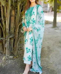 Aneelas AN-700 Premium Lawn Suit with Embroidered Neck and Dupatta