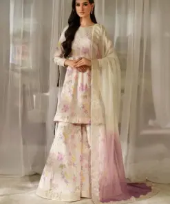 Iznik IZ-728 printed lawn suit with embroidered neckline and chiffon dupatta