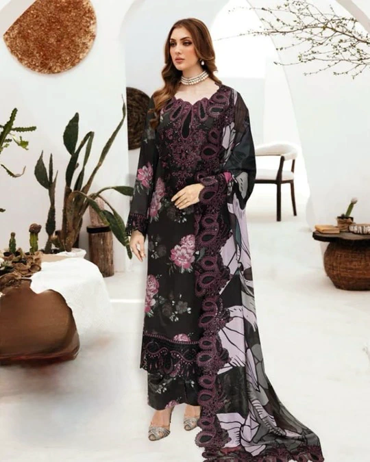 Ramsha premium lawn suit with chiffon dupatta and embroidery