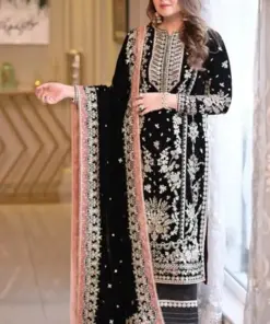 Aneelas ZR-667 cotton chikankari embroidered 3 piece suit with chiffon dupatta