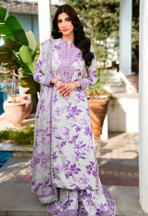 Aneelas AN-721 printed lawn suit with chiffon dupatta and embroidery