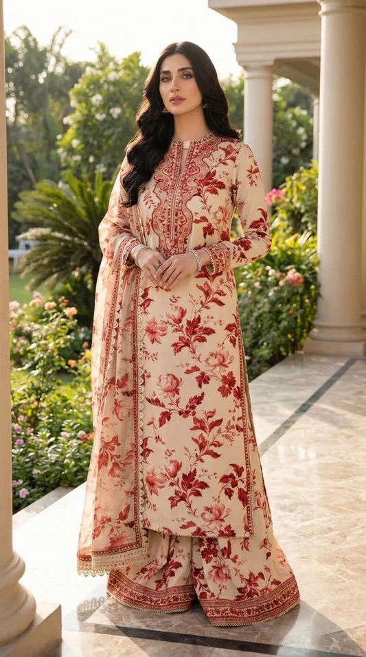 Aneelas AN-720 Lawn Chiffon Printed 3 Piece Suit with Sequence Work