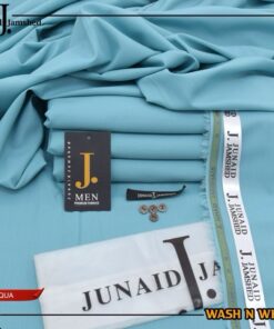 J wash n wear aqua color unstitched men suit 4 meter cutting with buttons set