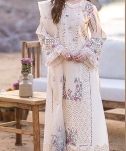 Qalamkar QM-677 Chikankari Embroidered Lawn Suit with Organza Cutwork Dupatta