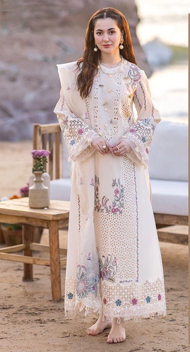 Qalamkar QM-677 Chikankari Embroidered Lawn Suit with Organza Cutwork Dupatta