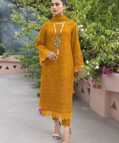 Kahf KF-673 embroidered lawn chikankari suit with chiffon dupatta and cambric trouser