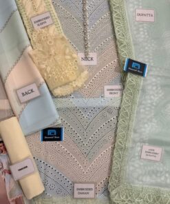 MARIA B MB-655 is a high-end Swiss lawn 3 piece suit crafted for women who prefer graceful and sophisticated fashion. This outfit features a digital printed schifflie embroidered front with heavy spangle work and fully handwork embellished neckline, making it a perfect blend of tradition and modern style. The breathable Swiss lawn fabric ensures coolness and comfort, ideal for summer wear.