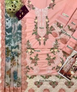 Elegant Jade JD-662 lawn suit featuring alternate heavy embroidered front, embroidered sleeves, borders, and a soft silk digital printed dupatta with four sided embroidered borders.