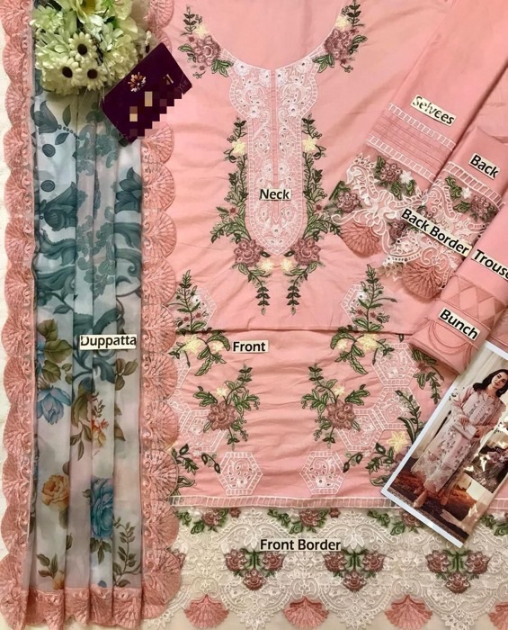 Elegant Jade JD-662 lawn suit featuring alternate heavy embroidered front, embroidered sleeves, borders, and a soft silk digital printed dupatta with four sided embroidered borders.