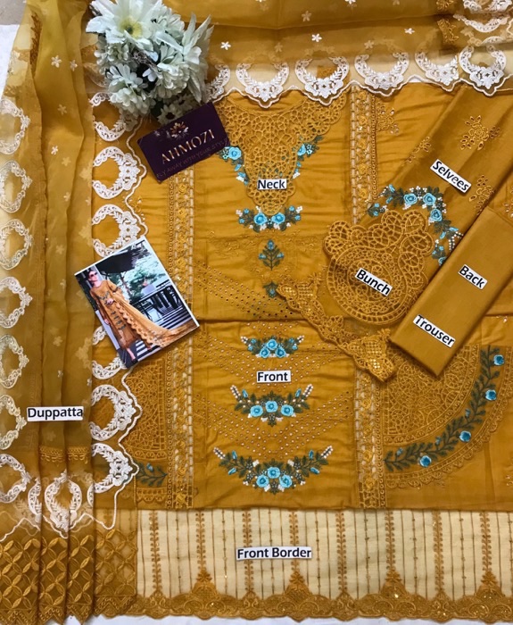 The front of the shirt features heavy Chikankari embroidery, giving the outfit a rich and premium appeal. The detailed craftsmanship makes it a standout piece.