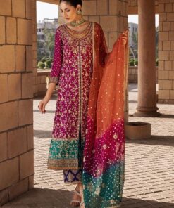Zainab Chottani ZC-670 embroidered chiffon suit with net dupatta and silk trouser