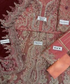 The Asim Jofa AJ-709 Net Frock Suit is a stunning outfit designed for women who love heavy formal wear with intricate detailing. Made with premium net fabric and paired with a satin silk trouser, this 3-piece suit features sequence embroidery and fine handwork, making it perfect for weddings and festive occasions.