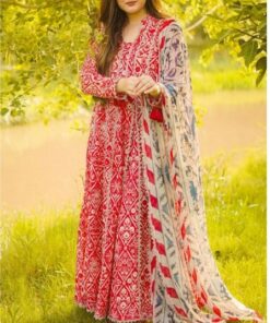 Aneelas AN-738 printed lawn suit with embroidered laces and chiffon dupatta