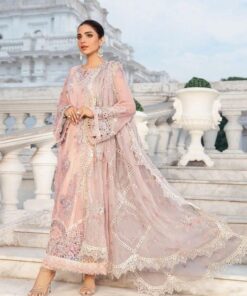 Maria B MB-707 Chiffon Suit with Heavy Schiffli Embroidery and Satin Silk Trouser