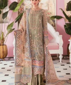 Elaf EF-695 Organza Suit with Heavy Embroidery, Mirror Work and Malai Trouser