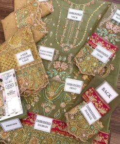 The Elaf EF-695 Organza Suit is a premium outfit crafted for women who love luxury, elegance, and detailed craftsmanship. Made with high-quality organza fabric and paired with a soft malai trouser, this 3-piece suit features heavy embroidery, handwork, and mirror work, making it perfect for weddings and festive occasions.