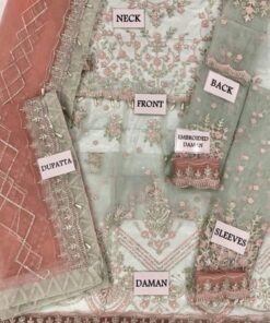 The Emaan Adeel EA-704 Luxury Net Suit is a stunning 6 kali frock design crafted for women who love heavy embroidered formal wear. Made with premium net fabric, this outfit features spangle work, intricate handwork, and fancy lace detailing, making it perfect for weddings and festive occasions.