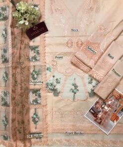 Premium Crimson CM-711 lawn suit with heavy embroidery, laser work daman, organza dupatta with cutwork borders, and plain trouser.