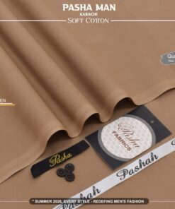 Pasha Wooden Color Soft Cotton Unstitched Suit for Men in trendy summer colors