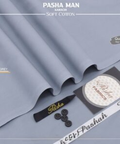 Pasha Silver Grey Soft Cotton Unstitched Suit for Men premium summer fabric