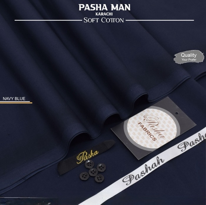 Pasha Navy Blue Soft Cotton Unstitched Suit for Men premium summer fabric