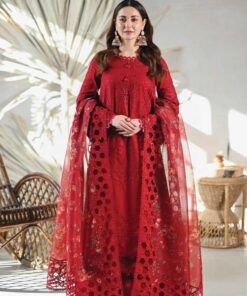 Qalamkar QK-716 cotton chikankari embroidered suit with organza dupatta