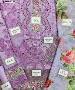 The Asifa Nabeel AN-717 Lawn Heavy Embroidered 3 Piece Suit is a masterpiece designed for women who appreciate luxury fashion with intricate detailing. This outfit features a stunning combination of schiffli embroidery and multi-thread work, giving it a rich and elegant appearance.