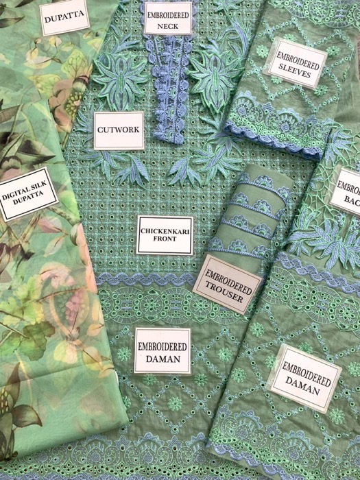 The Mushq MQ-712 Chikankari Lawn Suit is a standout design for women who love rich embroidery with modern detailing. Crafted with premium lawn fabric and paired with a digital printed silk dupatta, this 3-piece suit features heavy schifflie embroidery, multi-thread work, and 3D floral patches, making it perfect for summer and festive wear.