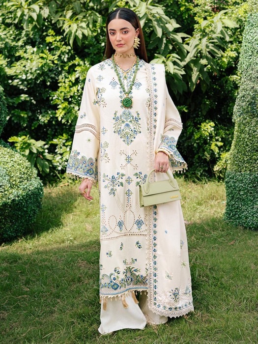 Mahnur MN-713 heavy embroidered cotton chikankari 3 piece suit with chiffon dupatta