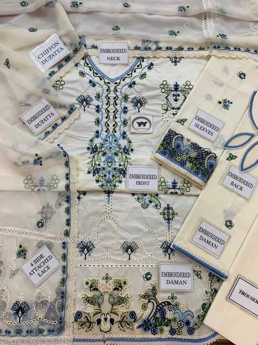 If you are looking for a stylish and comfortable summer outfit, the Mahnur MN-713 Cotton & Chiffon Heavy Embroidered 3 Piece Suit is a perfect choice. This suit is specially designed for women who love traditional chikankari design with a modern touch of elegance. It offers a luxury look without compromising on comfort.