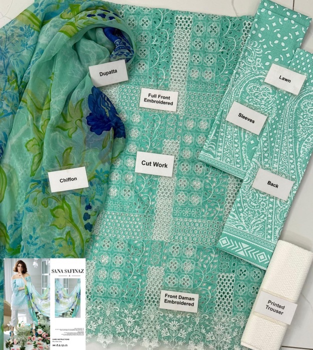 Introducing the Sana Safinaz SS-747 Lawn Shifli Embroidered 3 Piece Suit, a perfect blend of premium lawn fabric, elegant shifli embroidery, and modern prints. Designed for women who appreciate designer-inspired fashion with comfort, this outfit is ideal for summer wear.