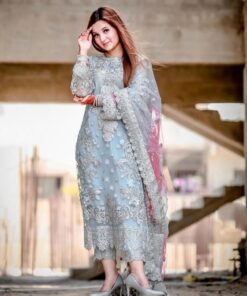 Rabica RB-756 organza suit with handwork embroidery and satin silk trouser