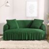 Green jersey bubble sofa cover Persian style with matching cushion covers