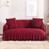 Red jersey bubble sofa cover Persian style with matching cushion covers