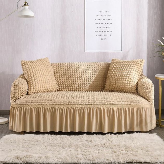Light Brown Jersey Bubble Sofa Cover Persian Style Stretch Fitted Cover