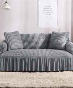 Silver grey jersey bubble sofa cover Persian style with matching cushion covers