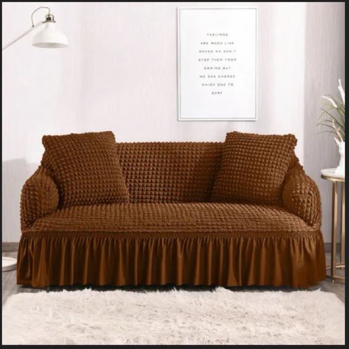 Chocolate color jersey bubble sofa cover Persian style with matching cushion covers