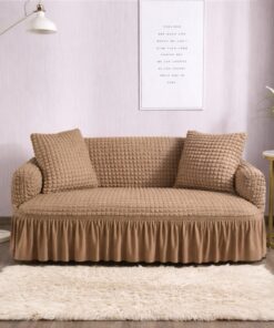 Brown jersey bubble sofa cover Persian style with matching cushion covers