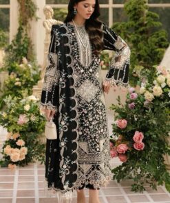 Bin Ilyas BI-778 black embroidered lawn suit with organza dupatta