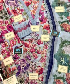 Introducing the Maria B MB-775 Printed Lawn 3 Piece Suit, a beautiful outfit designed for women who love schiffli embroidery with sparkling spangle detailing. This suit offers a perfect blend of modern prints and heavy embroidery, making it ideal for summer and semi-formal wear.