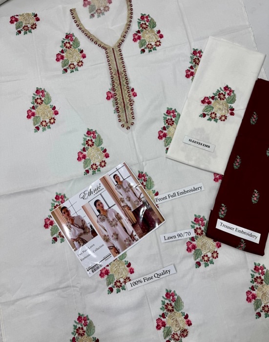 Upgrade your summer wardrobe with the elegant and breathable Ethnic ET-81 Two Piece Embroidered Lawn Suit, designed for modern women who love a perfect blend of style, comfort, and tradition. This beautiful two-piece outfit features premium lawn fabric with intricate embroidery, making it ideal for casual wear, semi-formal gatherings, and everyday elegance during the hot season.